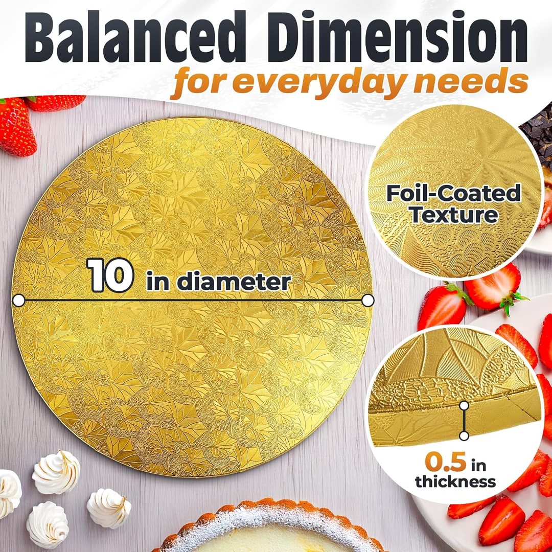 10 Inch Gold Cake Drum, Round Cake Board, 1/2 Inch Thick Cardboard, view 3