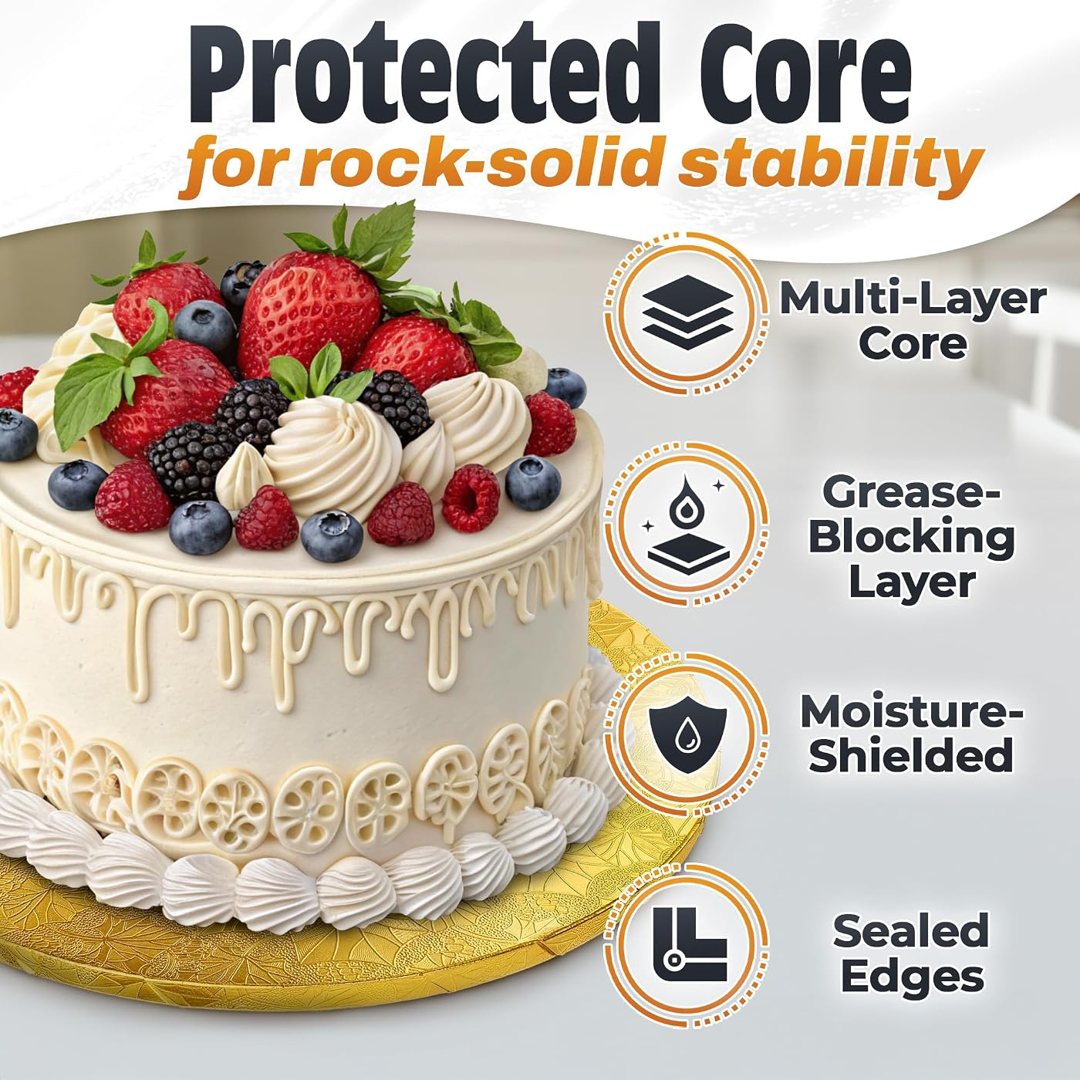 10 Inch Gold Cake Drum, Round Cake Board, 1/2 Inch Thick Cardboard, view 4