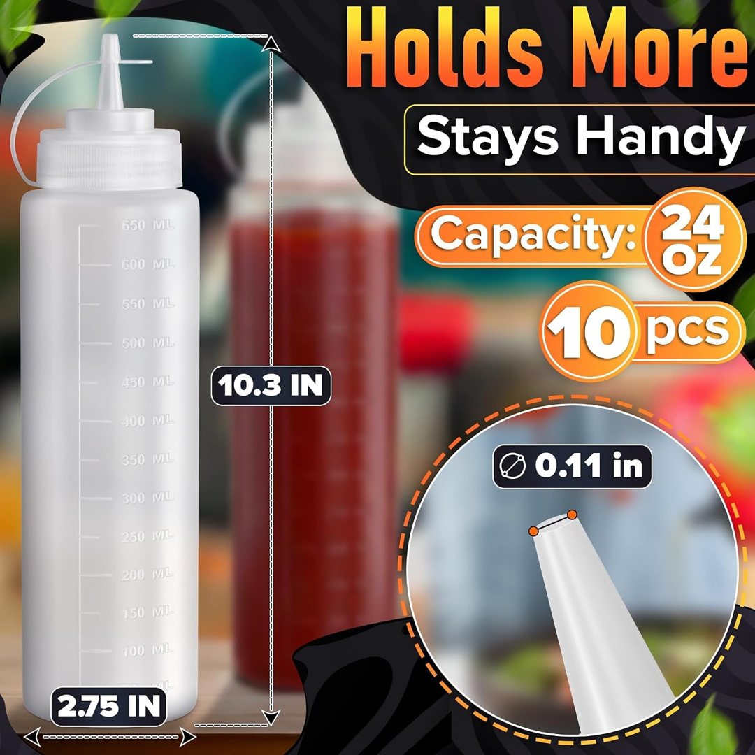 10-Pack 24oz Condiment Squeeze Bottles for Sauces, Large Sauce Bottle , view 3