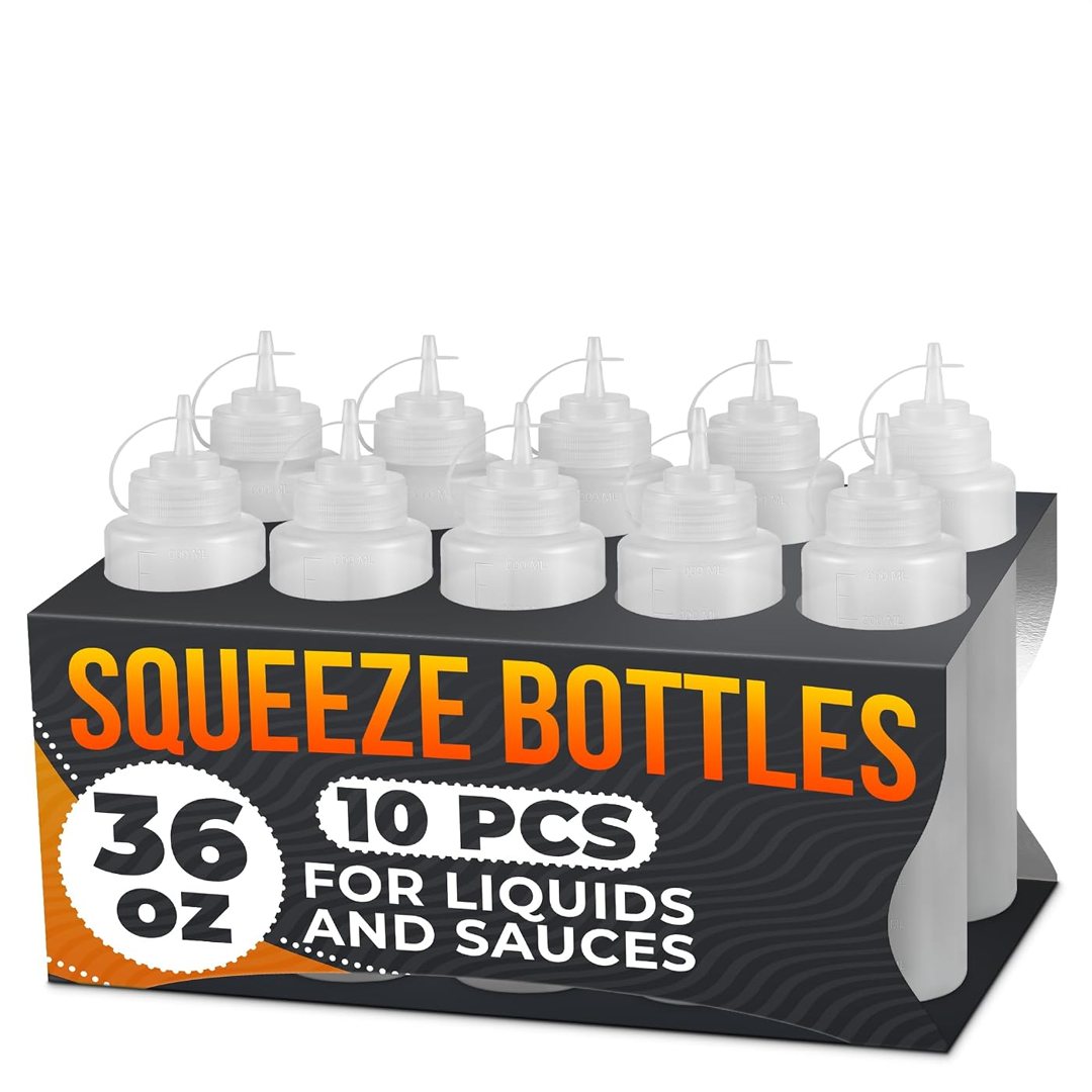 10 Pack 36 oz Plastic Condiment Squeeze Bottles for Sauces and Syrup, view 2