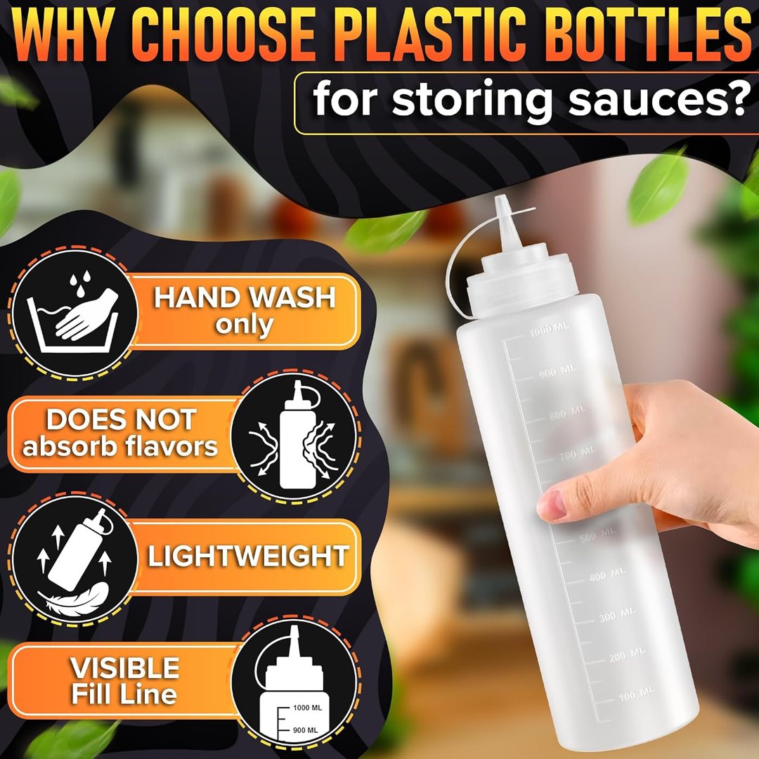 10 Pack 36 oz Plastic Condiment Squeeze Bottles for Sauces and Syrup, view 4