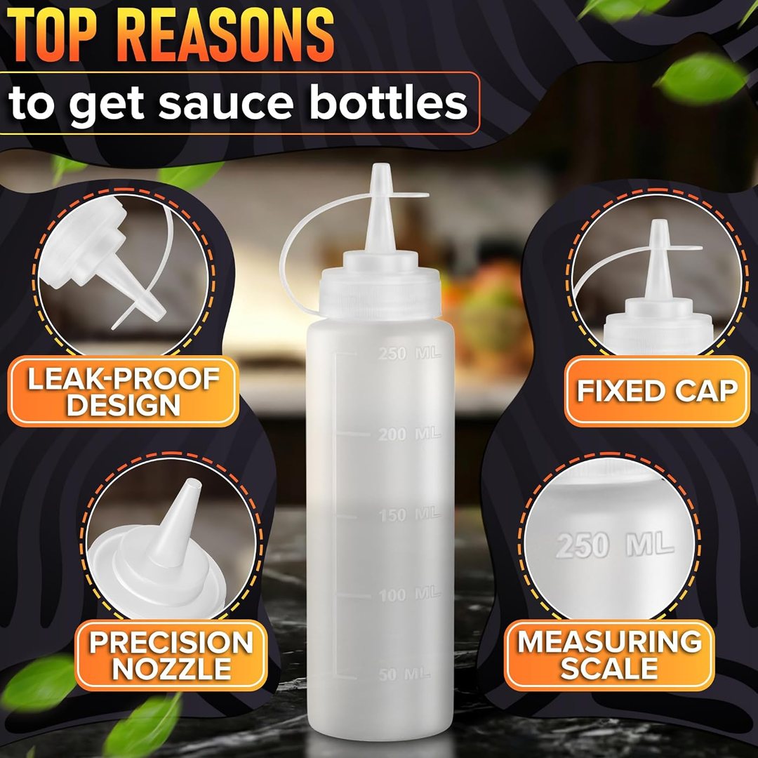 10 Pack Condiment Squeeze Bottles for Sauces, 8 oz Plastic Sauce Bottl, view 3