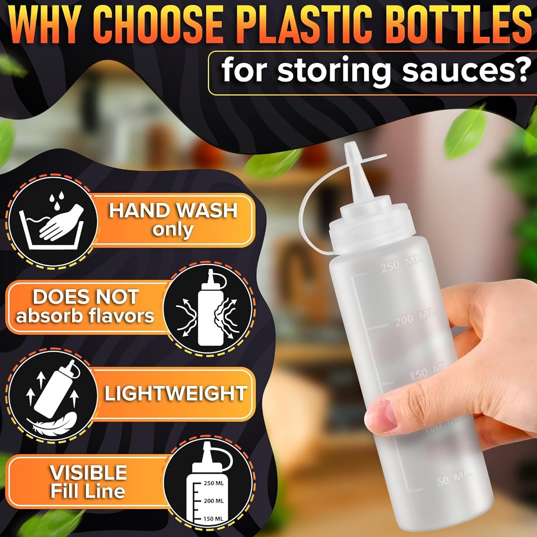 10 Pack Condiment Squeeze Bottles for Sauces, 8 oz Plastic Sauce Bottl, view 5