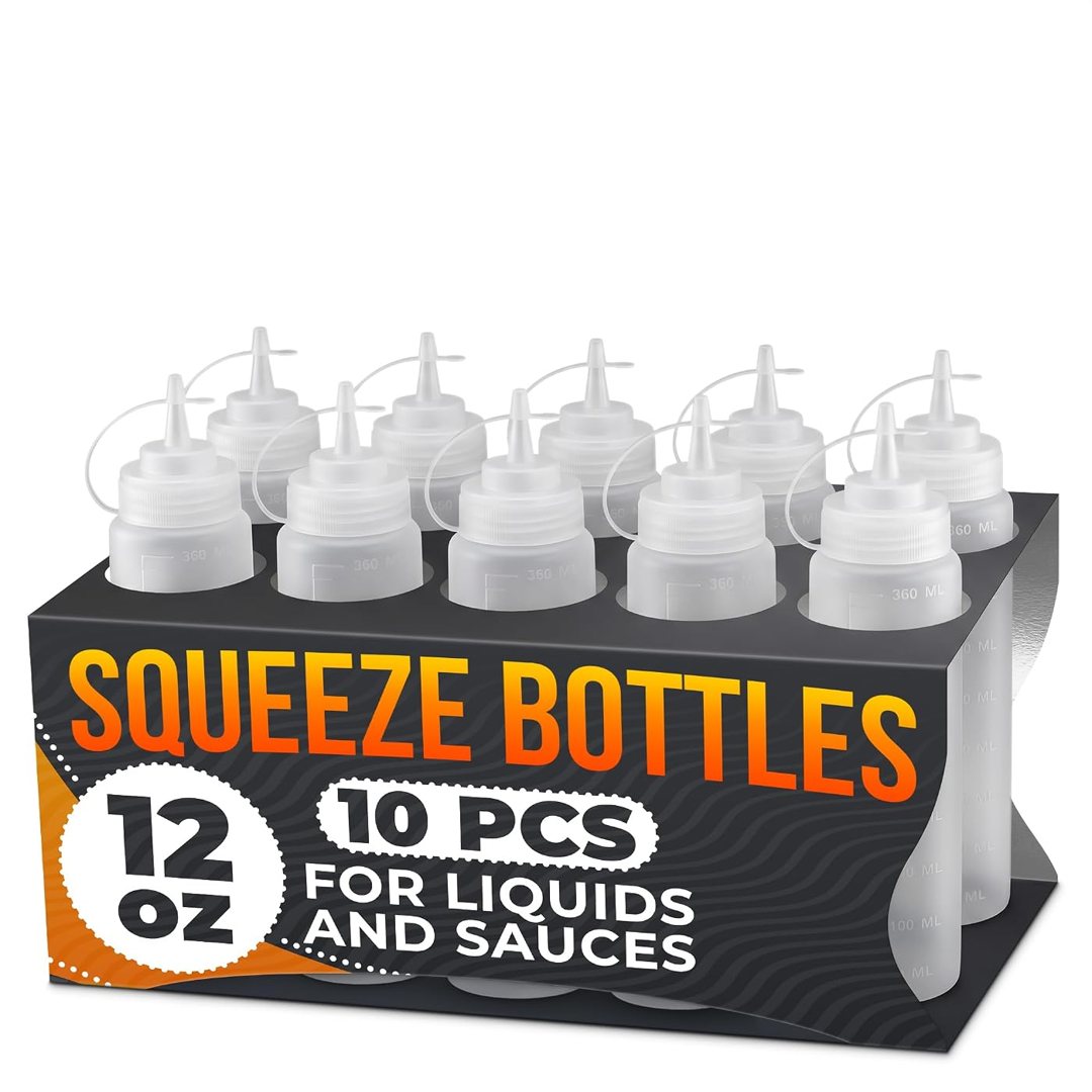 10-Pack Plastic Condiment Squeeze Bottles 12 oz for Sauces, Oil, view 2