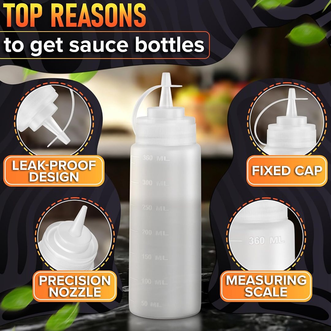 10-Pack Plastic Condiment Squeeze Bottles 12 oz for Sauces, Oil, view 5