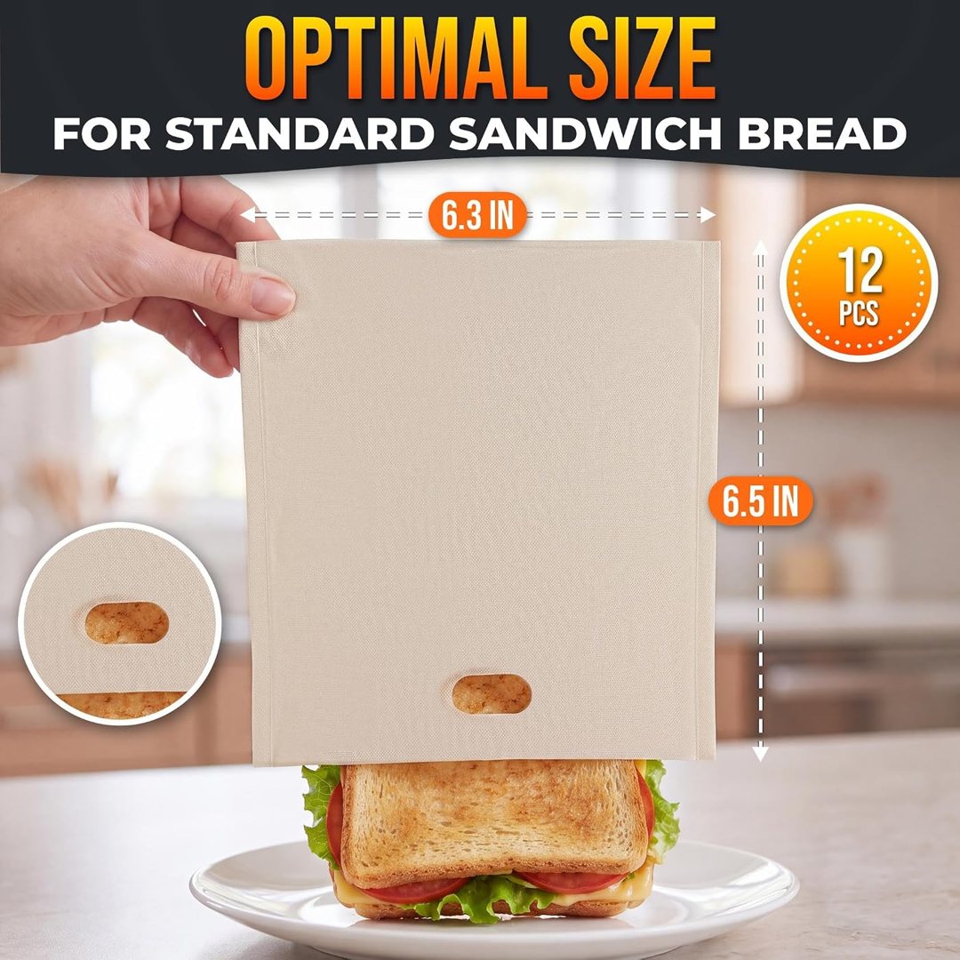 12 Pcs Toaster Bags Reusable, Non-Stick, Heat Resistant, 6.5 x 6.3, view 3
