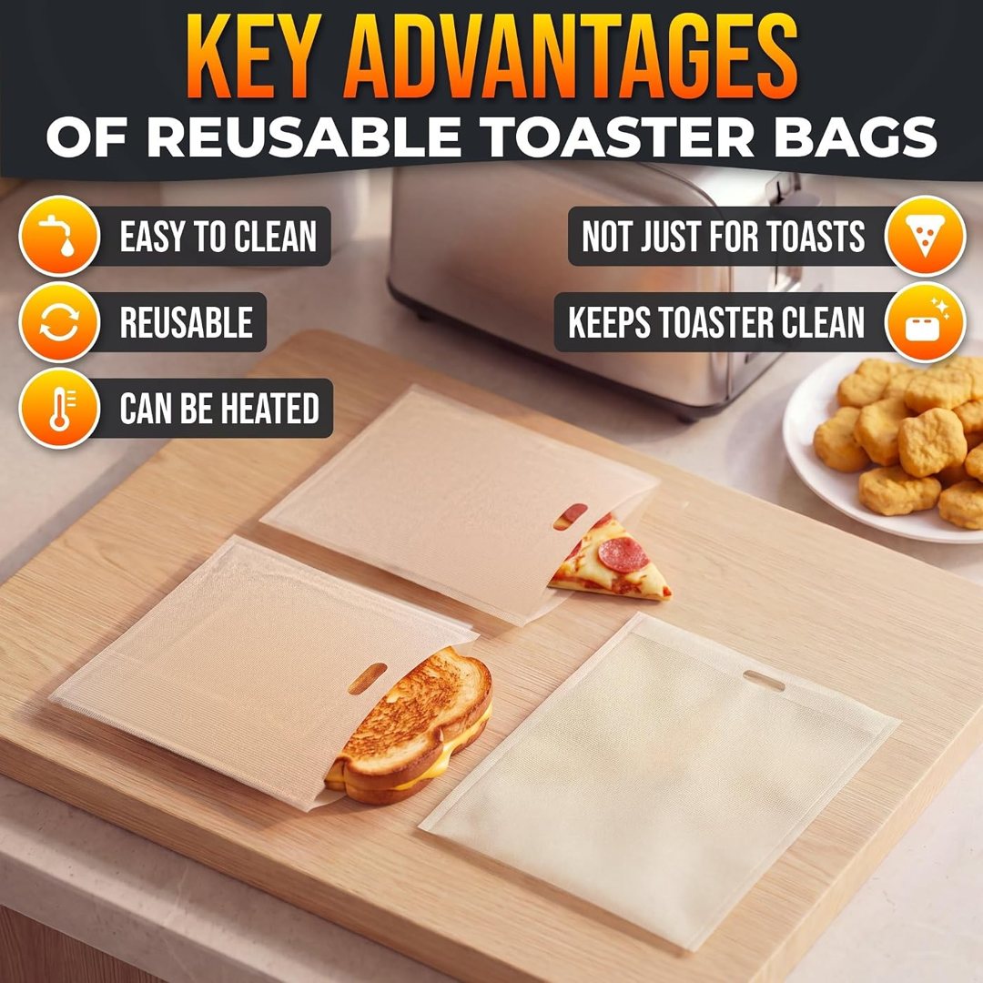 12 Pcs Toaster Bags Reusable, Non-Stick, Heat Resistant, 6.5 x 6.3, view 5