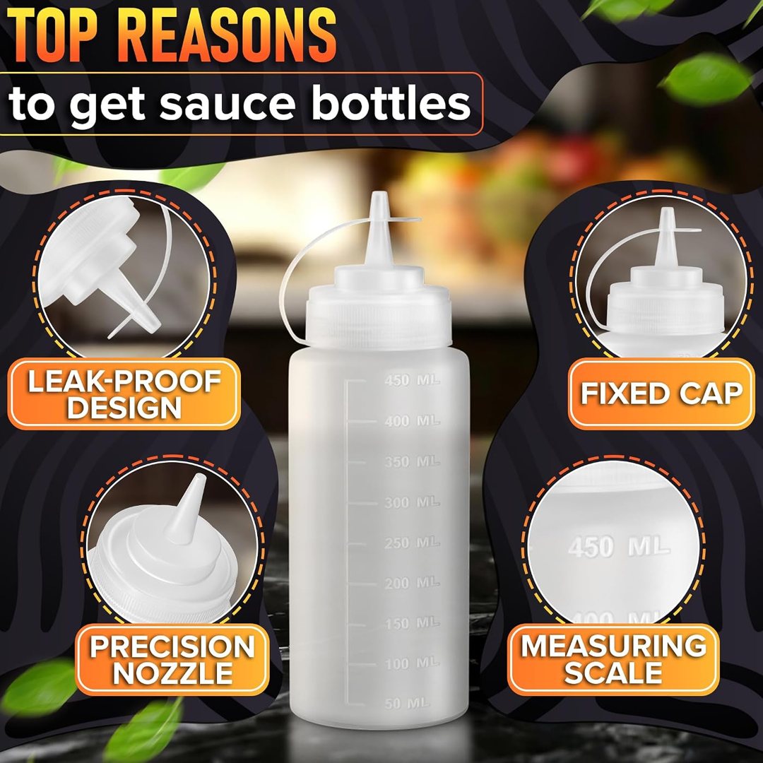 3 Pack 16 oz Condiment Squeeze Bottles for Sauces, Squirt Bottle for O, view 5