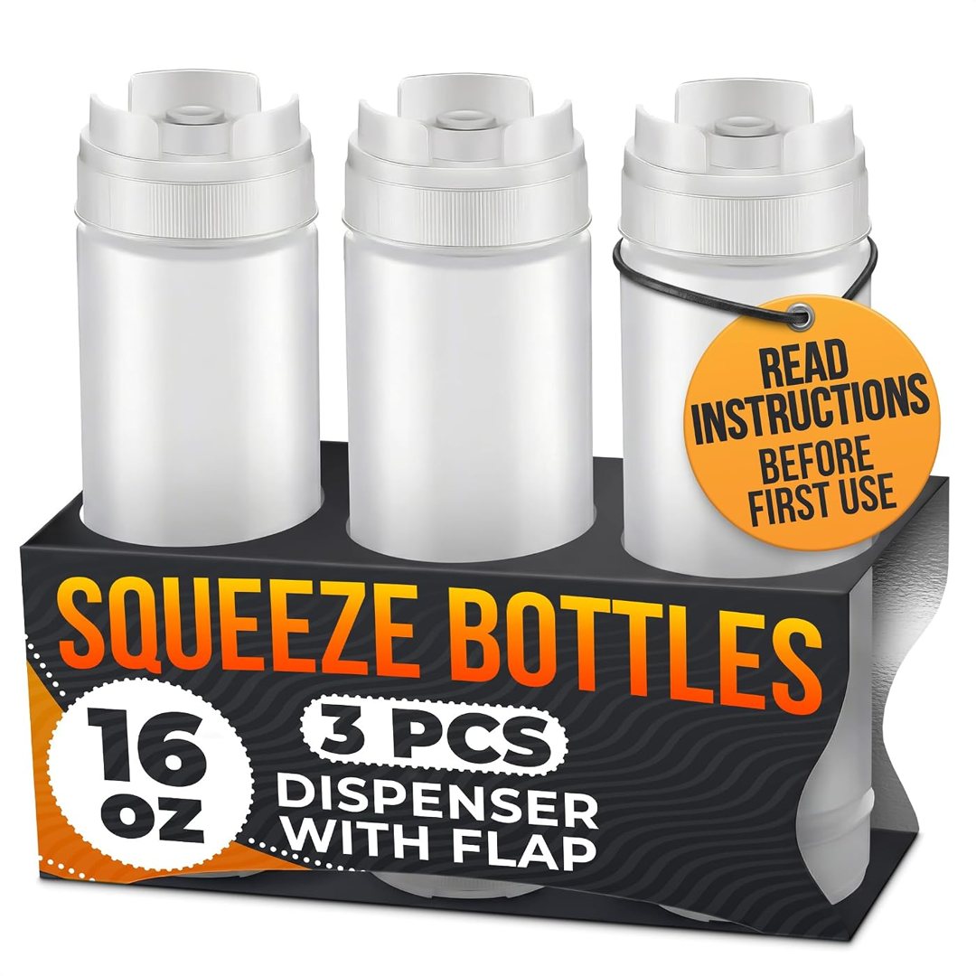 3 Pack 16 oz Inverted Condiment Squeeze Bottles for Sauces, Squirt Bot, view 2