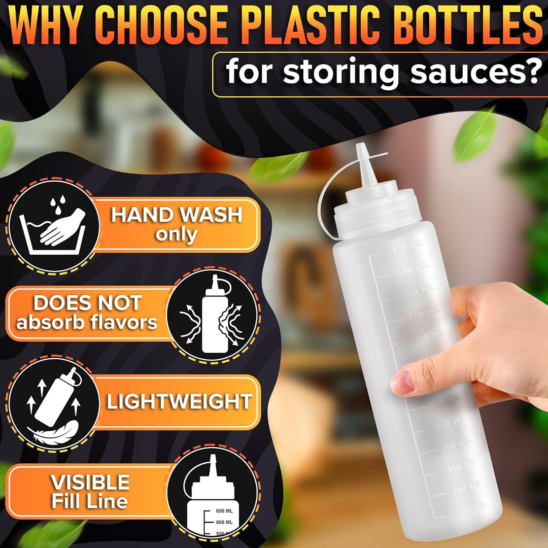 3-Pack 24oz Plastic Condiment Squeeze Bottles for Sauces with Tethered, view 4