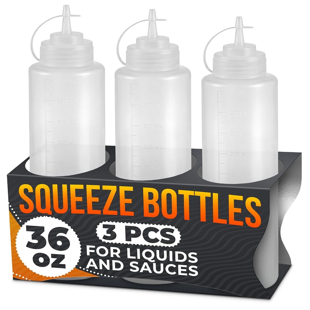 3-Pack 36 oz Large Condiment Squeeze Bottles for Sauces, Squirt Bottle, view 2