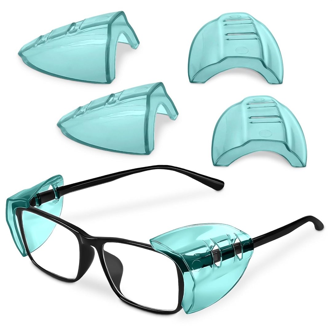 3 Pcs Side Shields for Safety Glasses, Clip On Eye Guards (Green), view 2