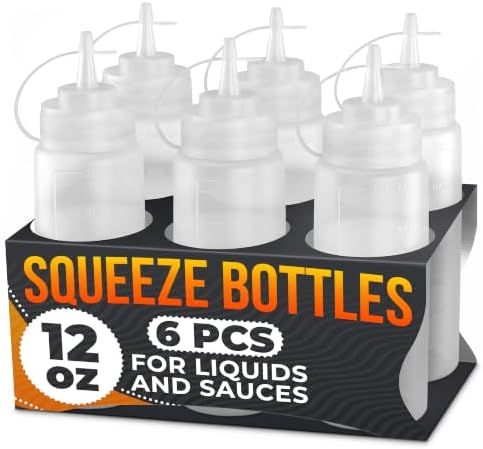 6-Pack 12 oz Condiment Squeeze Bottles for Sauces, Squirt Bottles for Oil