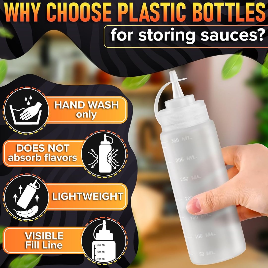 6-Pack 12 oz Condiment Squeeze Bottles for Sauces, Squirt Bottles for , view 4