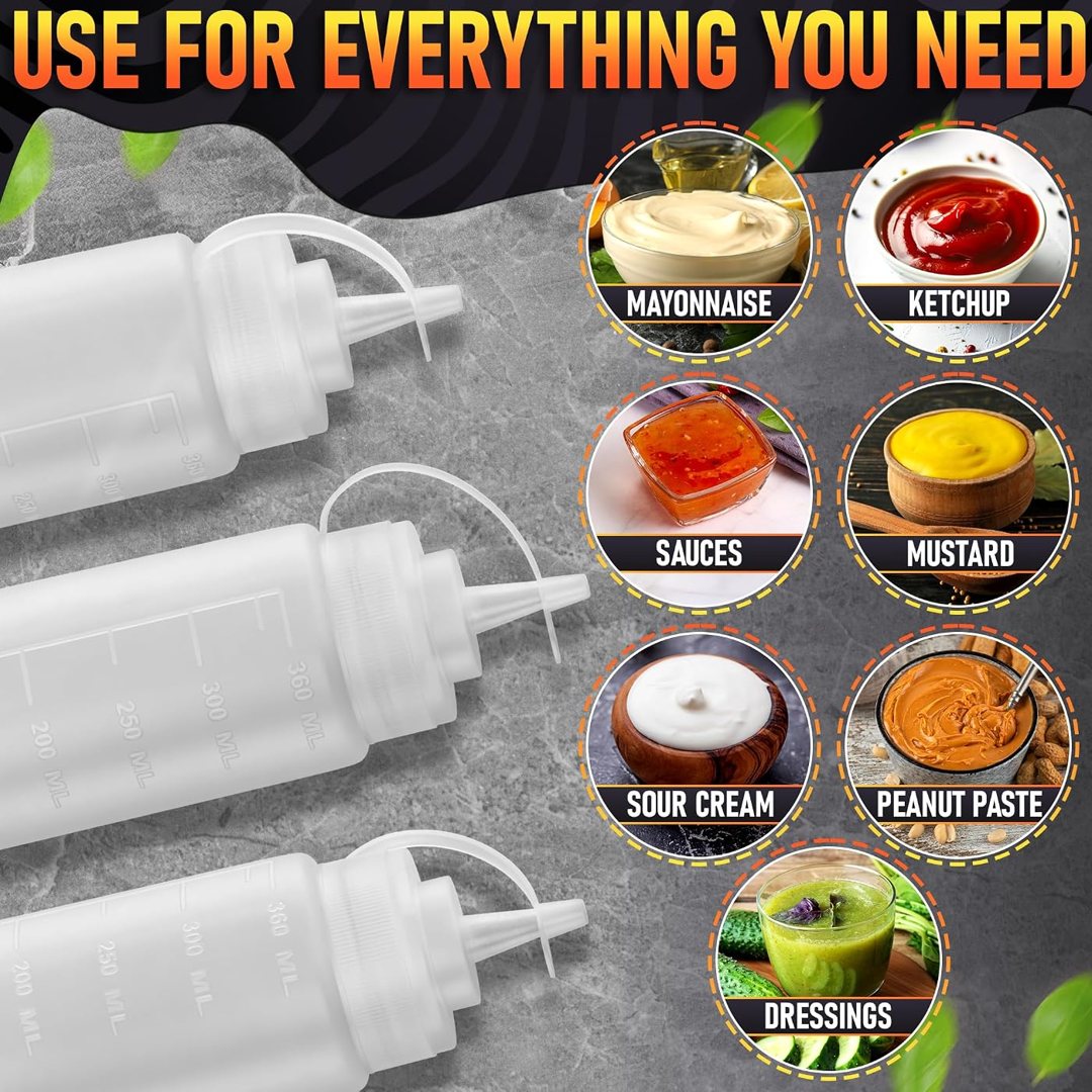 6-Pack 12 oz Condiment Squeeze Bottles for Sauces, Squirt Bottles for , view 5
