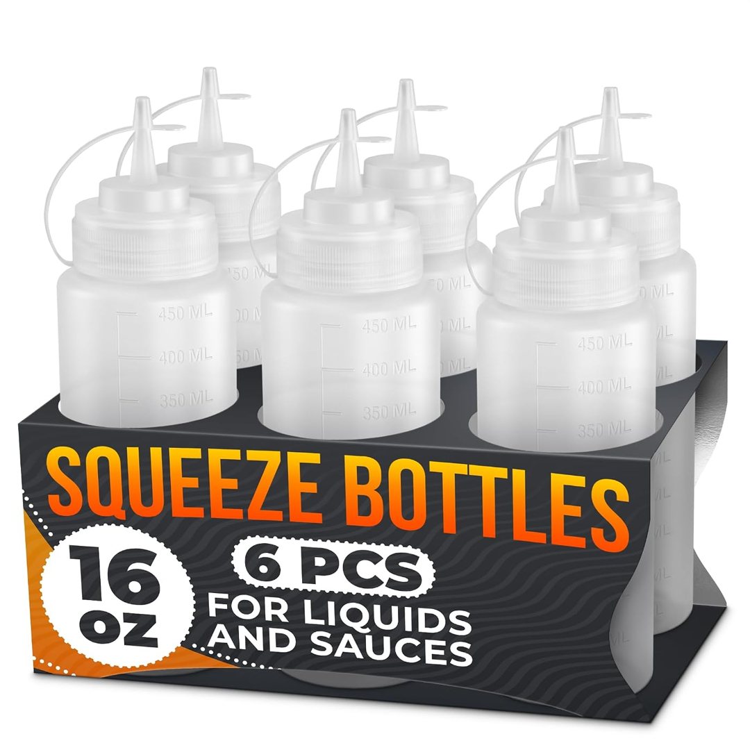 6-Pack 16 oz Sauce Squeeze Bottle, Condiment Squeeze Bottles for Sauce, view 2