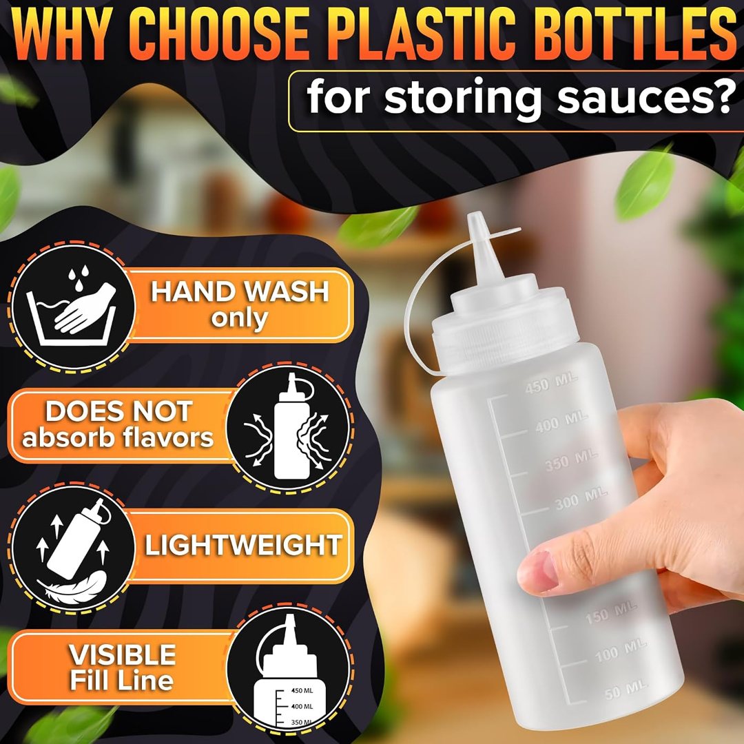 6-Pack 16 oz Sauce Squeeze Bottle, Condiment Squeeze Bottles for Sauce, view 4