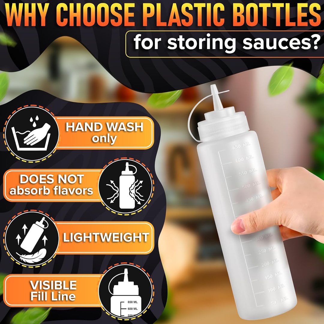 6-Pack 24 oz Plastic Condiment Squeeze Bottles for Sauces, Squirt Bott, view 4