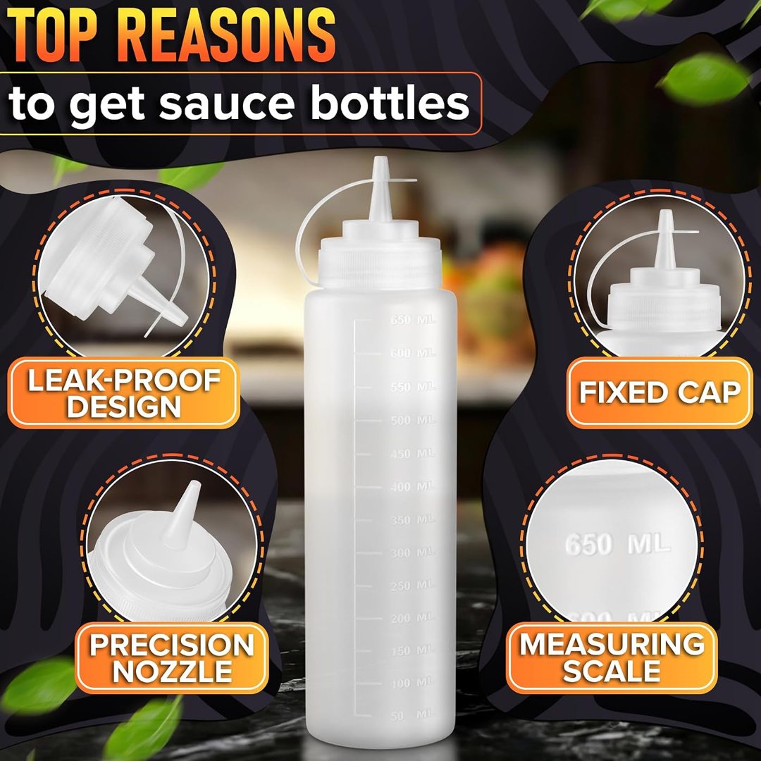 6-Pack 24 oz Plastic Condiment Squeeze Bottles for Sauces, Squirt Bott, view 5