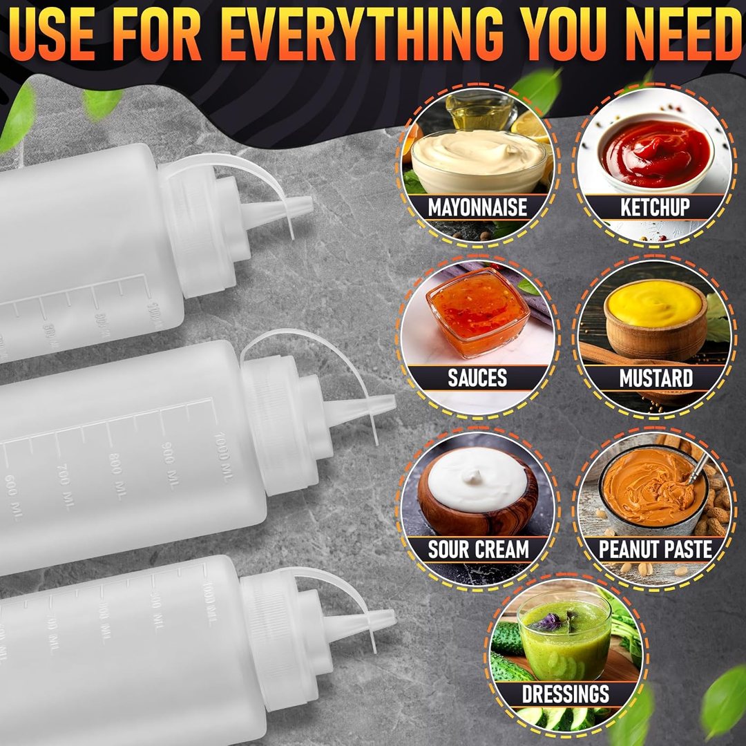 6 Pack 36 oz Plastic Condiment Squeeze Bottles for Sauces, Syrup Bottl, view 5