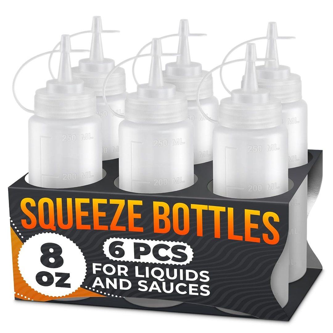 6 Pack 8 oz Condiment Squeeze Bottles for Sauces, Squirt Bottle for Li, view 2
