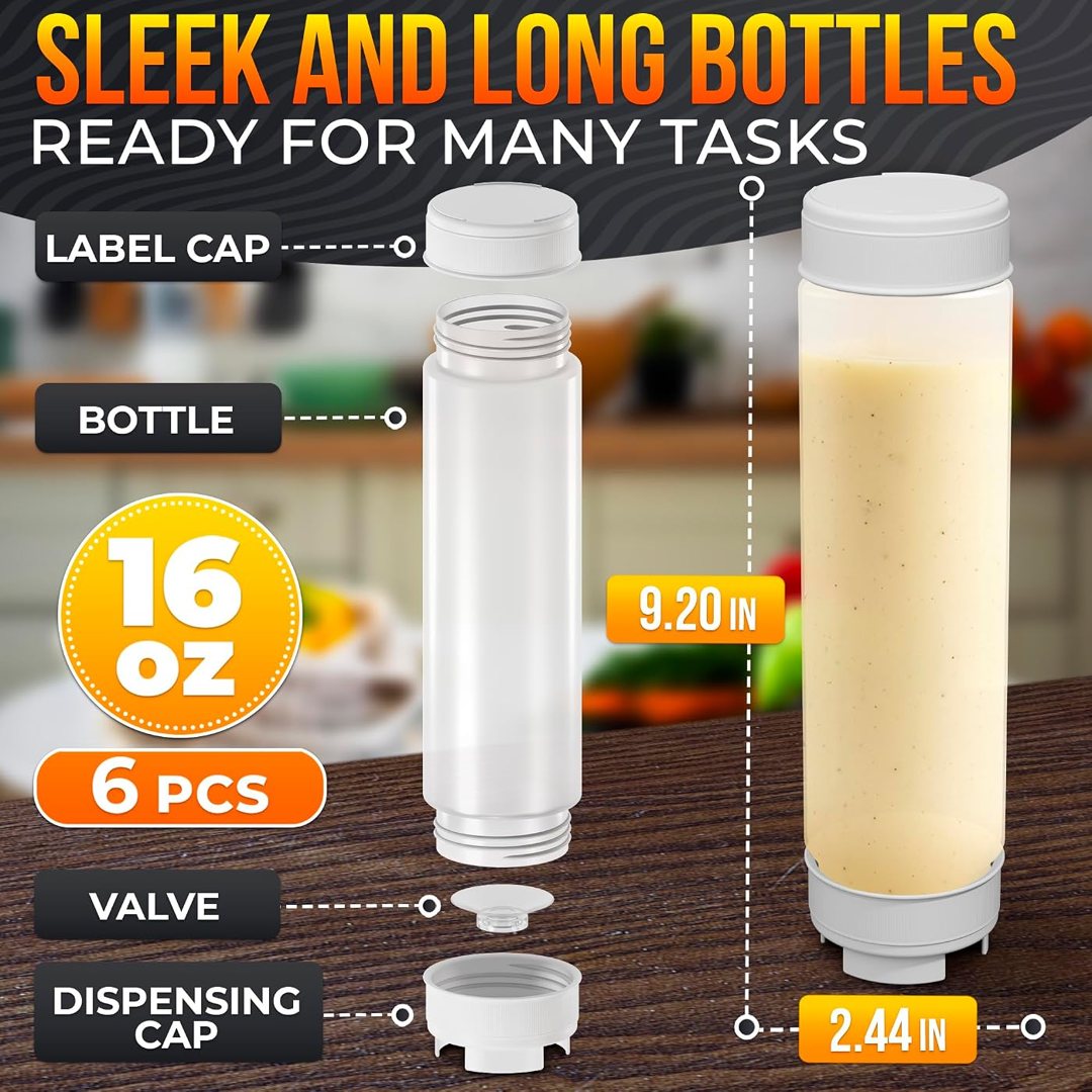 6-Pack Inverted Condiment Squeeze Bottles for Sauces 16 oz, Squirt Bot, view 4