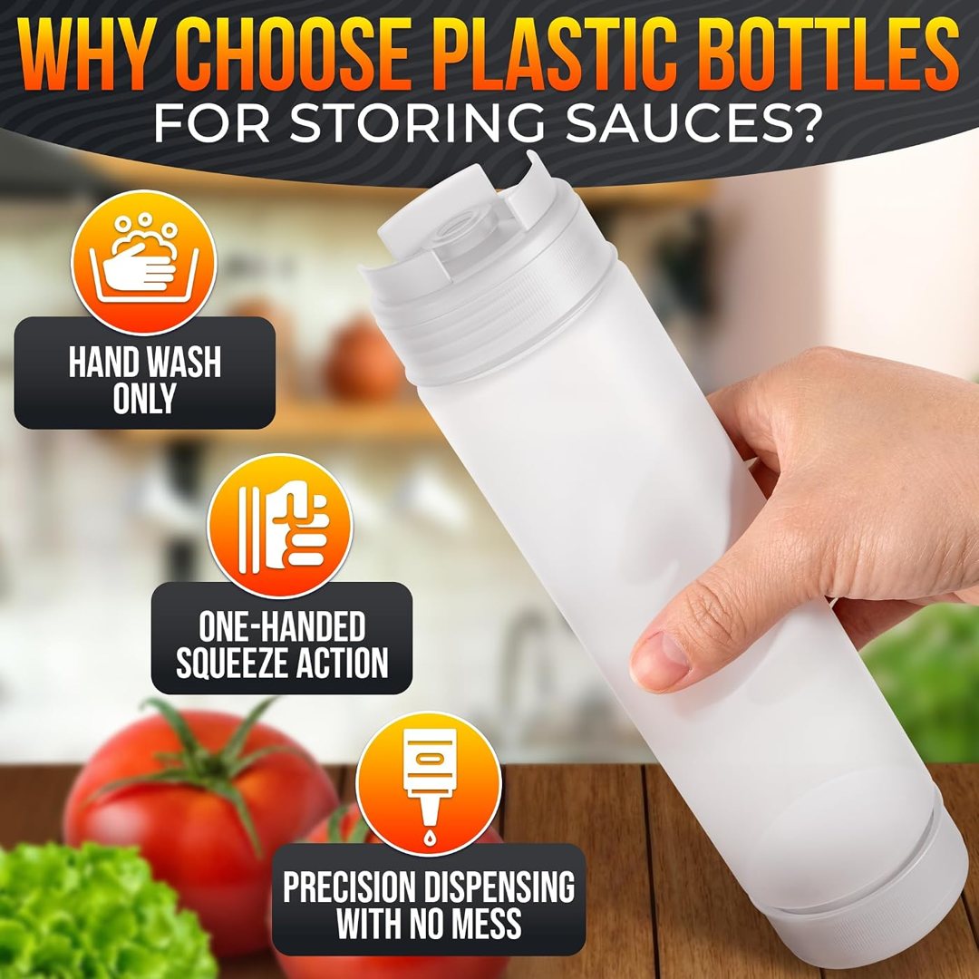 6-Pack Inverted Condiment Squeeze Bottles for Sauces 16 oz, Squirt Bot, view 5