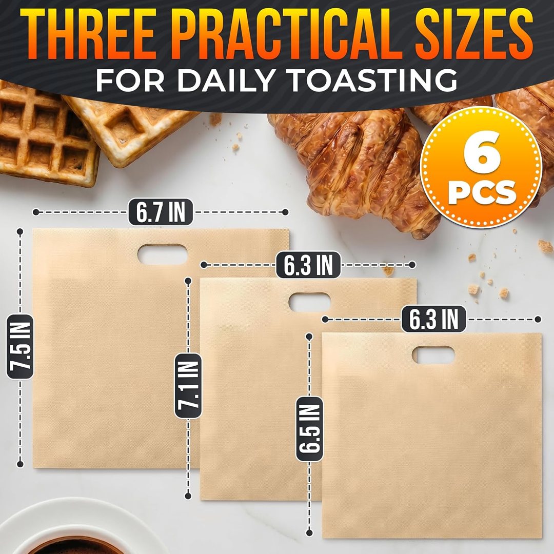 6 Pack Toaster Bags Reusable, 3 Sizes, Non-Stick, Heat Resistant, view 3
