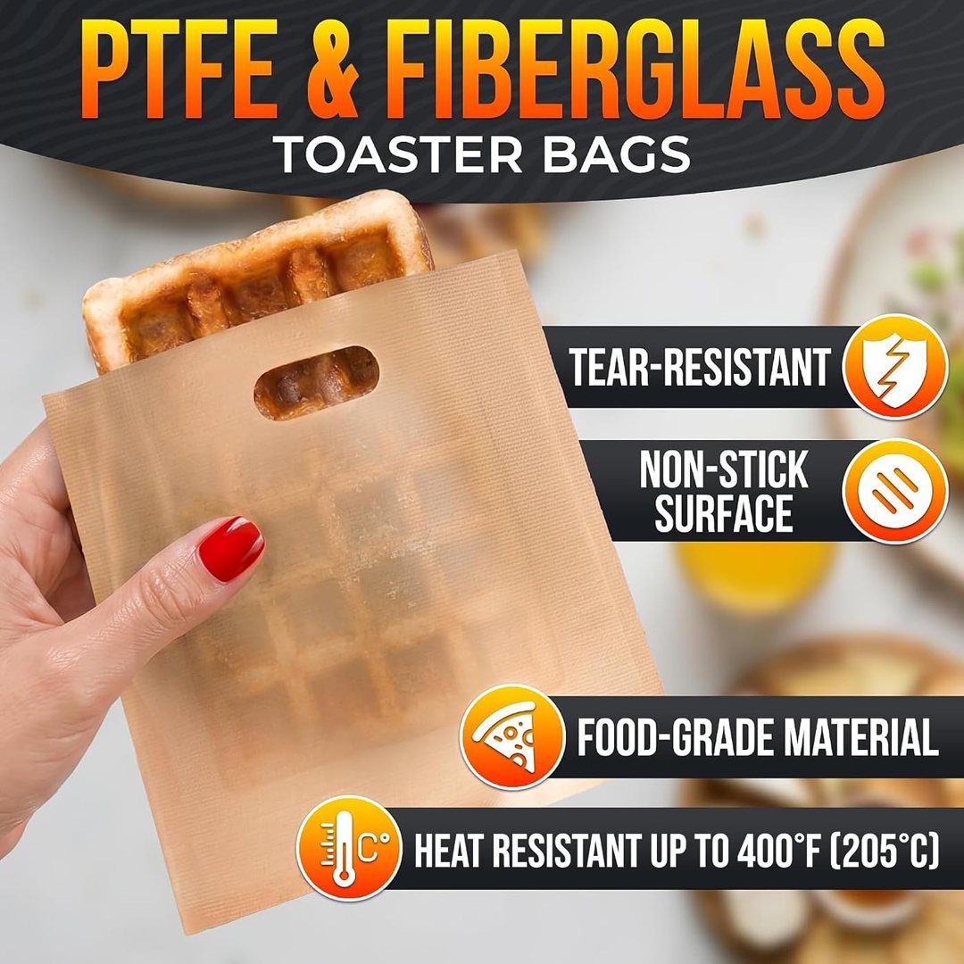 6 Pack Toaster Bags Reusable, 3 Sizes, Non-Stick, Heat Resistant, view 4