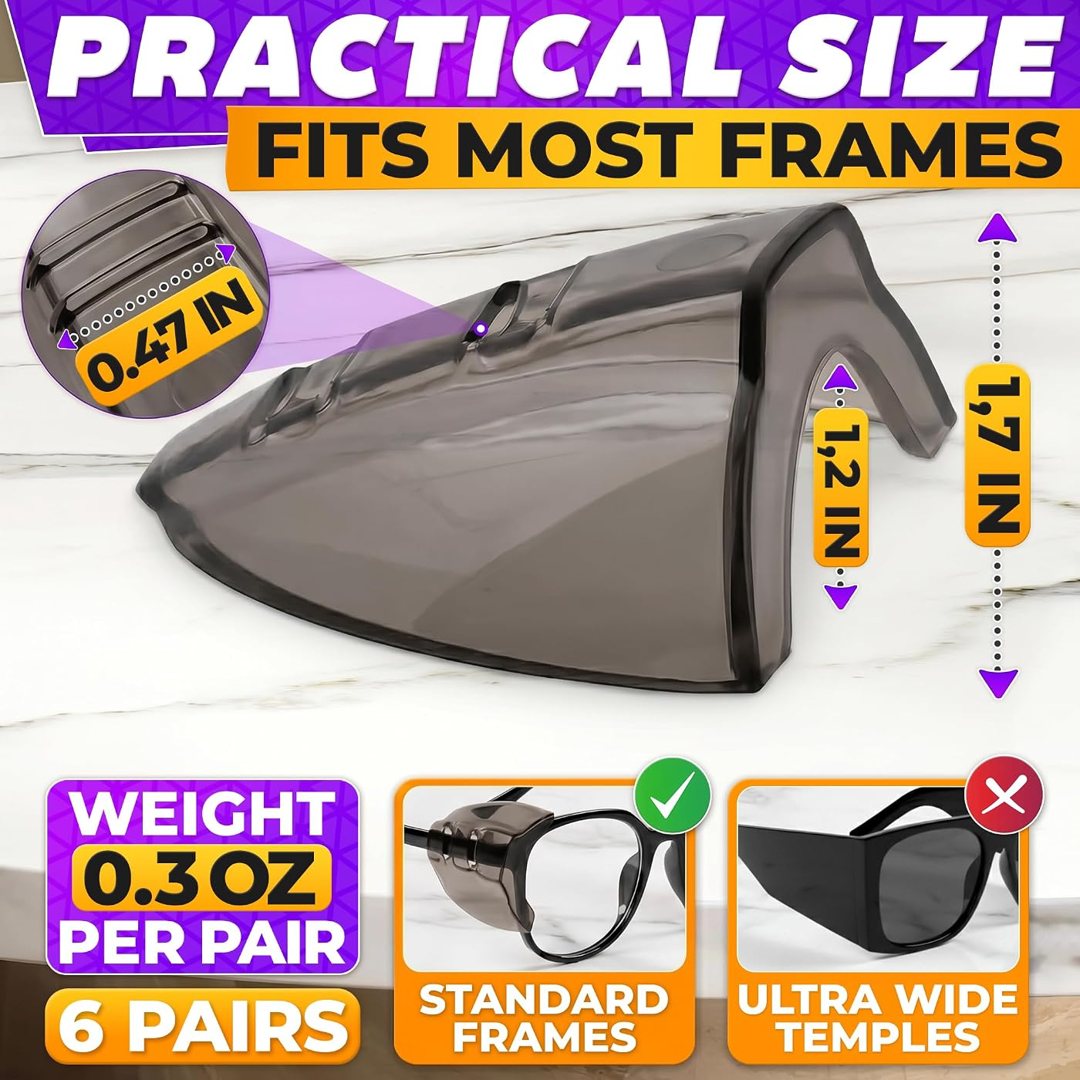 6 Pcs Eyeglass Side Shields, Clip-On, Universal Frame Fit (Brown), view 3