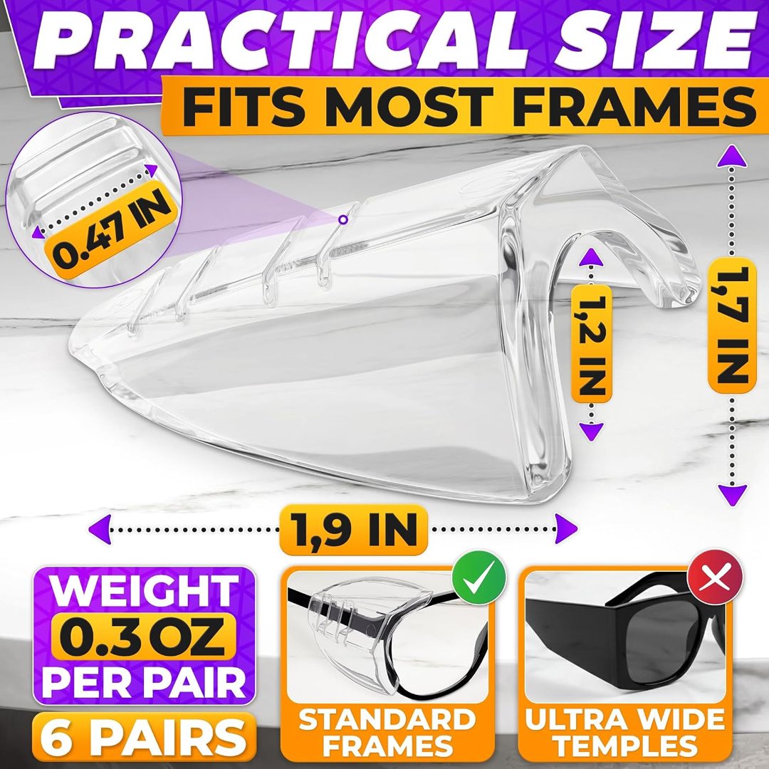 6 Pcs Safety Side Shields for Glasses Clip On, Fits 98% Eyeglasses, view 3