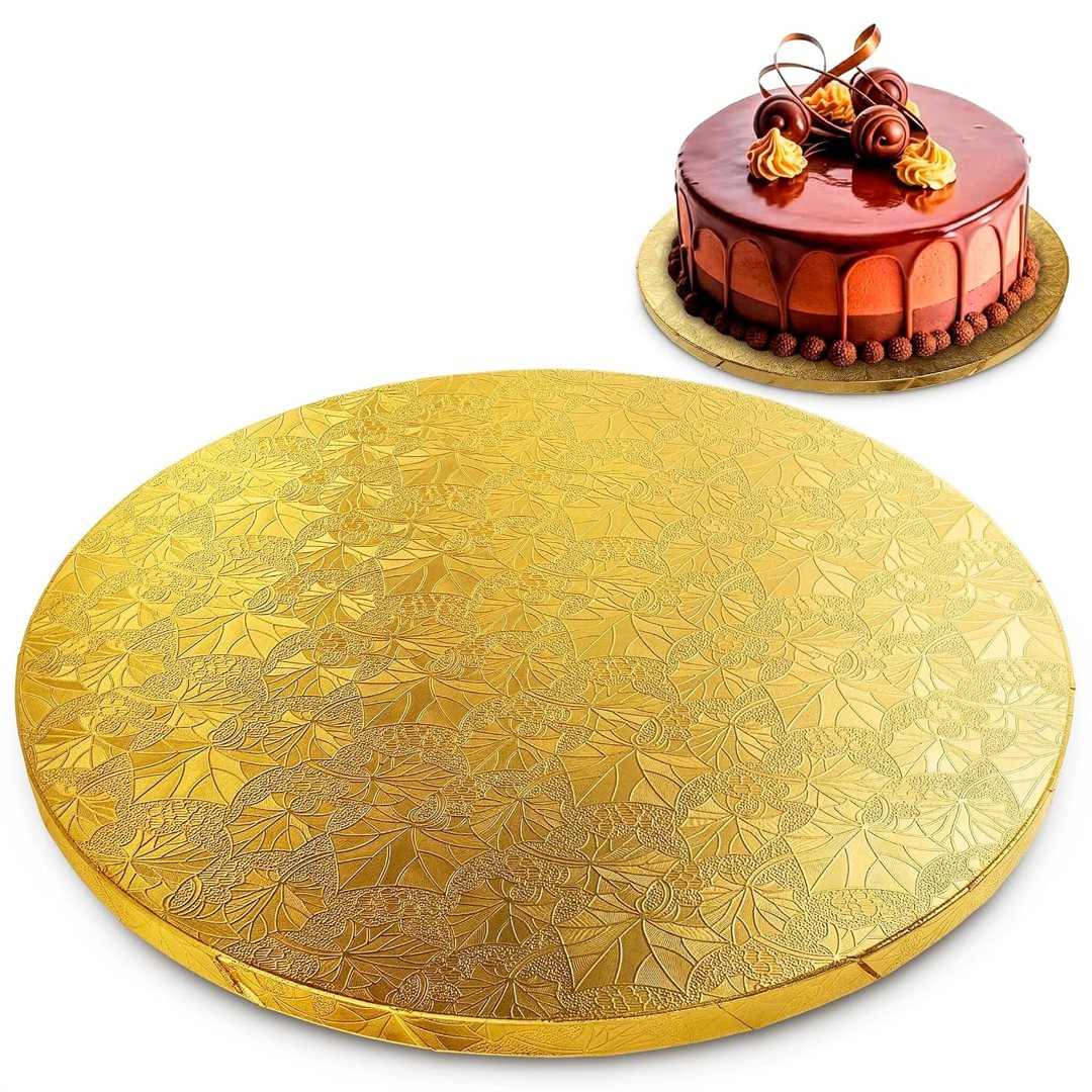 8 Inch Gold Cake Board, Round Cake Drum, 1/2 Inch Thick Cardboard, view 2