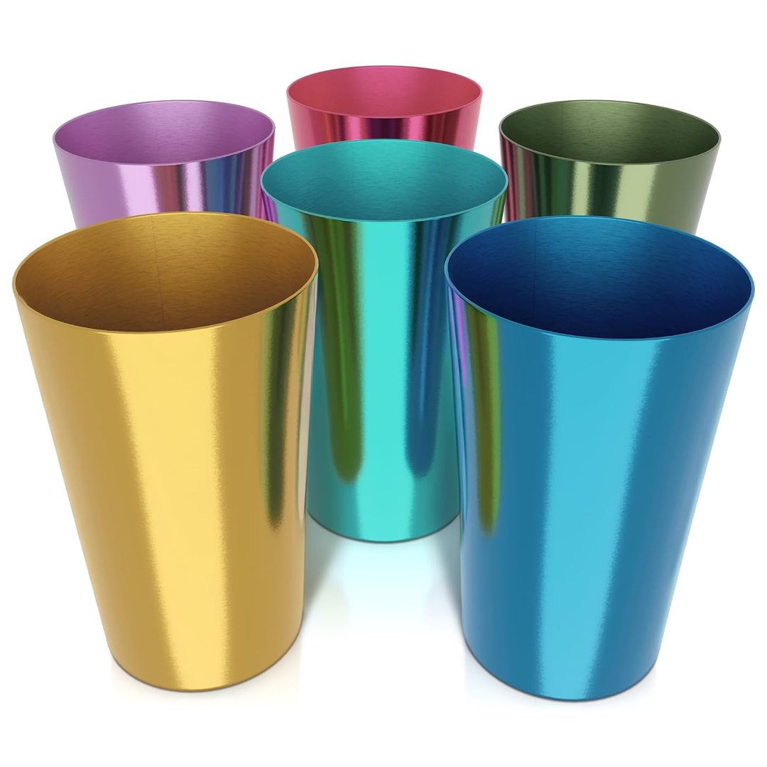 Aluminum Cups 15 oz Set of 6, Retro Metal Cups for Drinking, Metal Tum, view 2