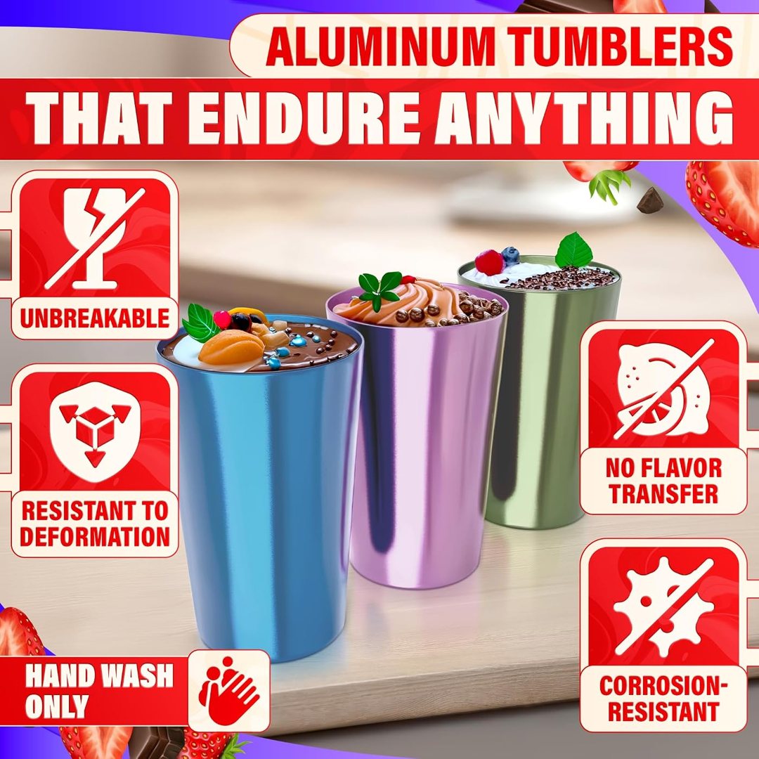 Aluminum Cups 15 oz Set of 6, Retro Metal Cups for Drinking, Metal Tum, view 4