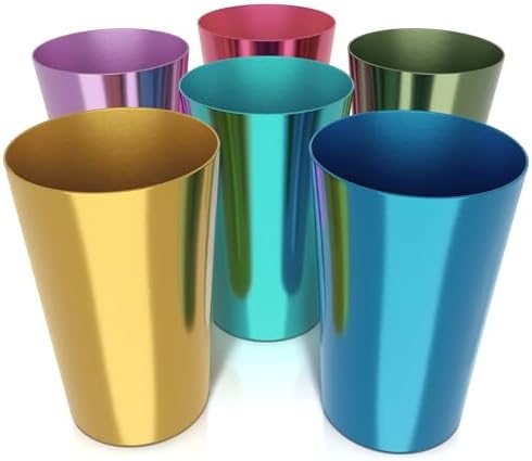 Aluminum Cups 15 oz Set of 6, Retro Metal Cups for Drinking, Metal Tumblers
