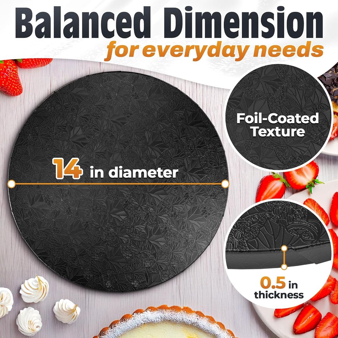 Black Cake Board 14 Inch, Round Cake Drum, 1/2 Inch Thick Cardboard, view 3