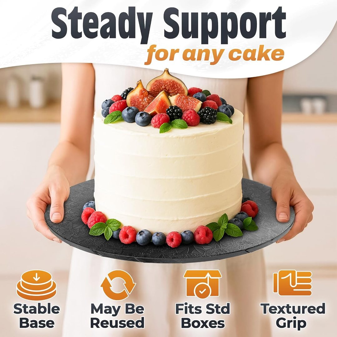 Black Cake Board 14 Inch, Round Cake Drum, 1/2 Inch Thick Cardboard, view 5