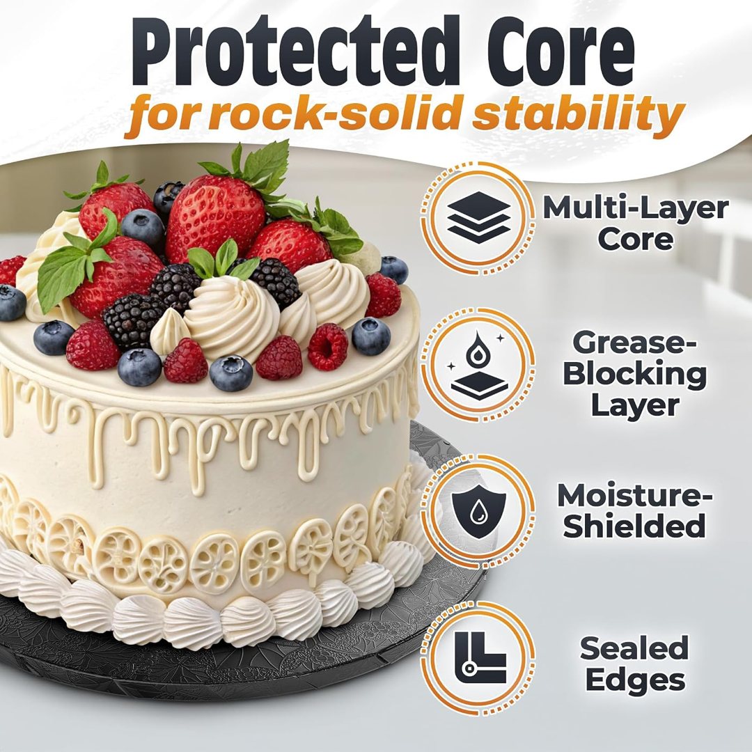 Black Cake Drum 10 Inch, Round Cake Board, 1/2 Inch Thick Cardboard, view 4