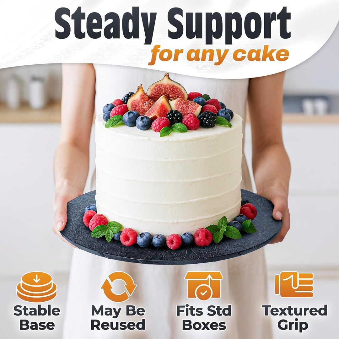 Black Cake Drum 12 Inch, Round Cake Board, 1/2 Inch Thick Cardboard, view 5