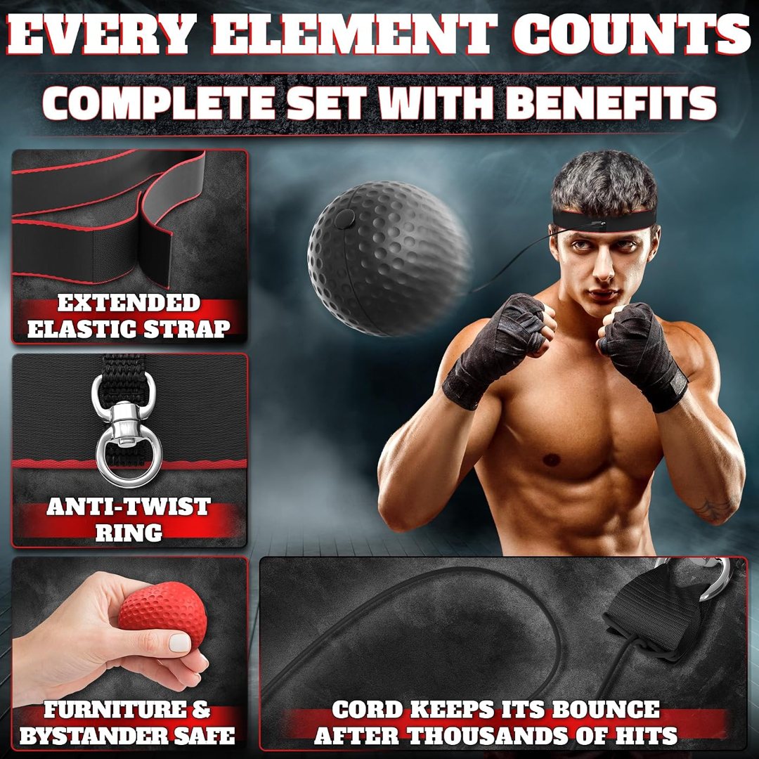 Boxing Reflex Ball Set, 4 Balls and 2 Headbands, Reaction Training, view 5