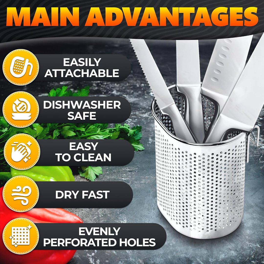 Chopstick Holder for Dishwasher, Stainless Steel, 3.5 In with Hooks, view 5