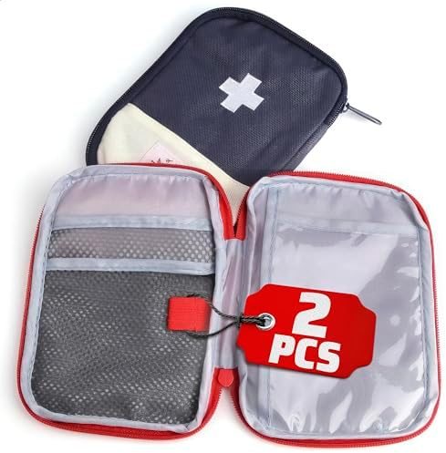 First Aid Bag Empty 2 Pcs, Small Travel Medical Pouch with Zipper