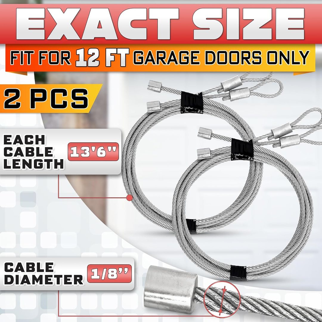 Garage Door Cables for 12 Ft Door, 13 Ft 6 in, Galvanized, Pack of 2, view 3