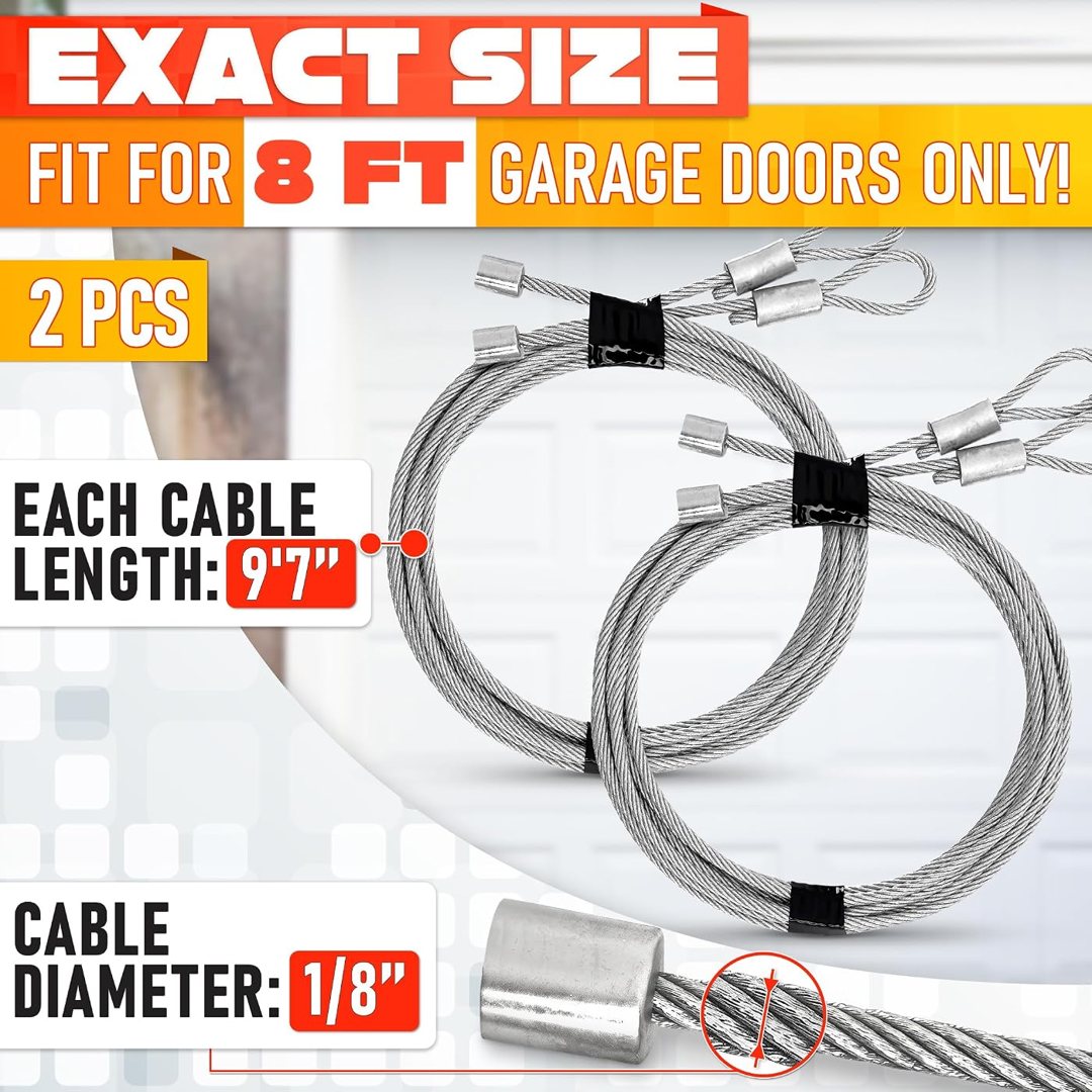 Garage Door Cables for 8 Ft Door, 9 Ft 7 in Galvanized Steel, 2 Pack, view 3