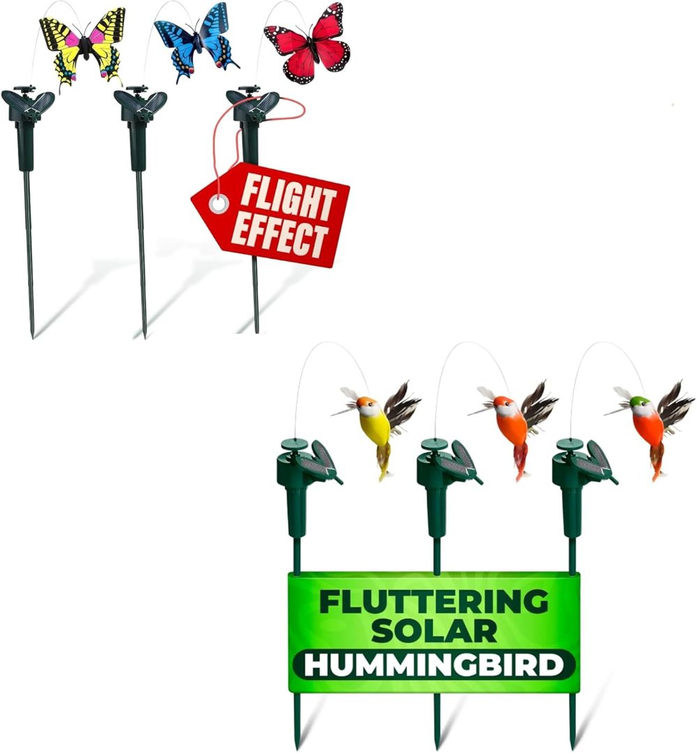 Garden Decor Stakes Set of 6 – 3 Fluttering Hummingbird & 3 Colorful F, view 2