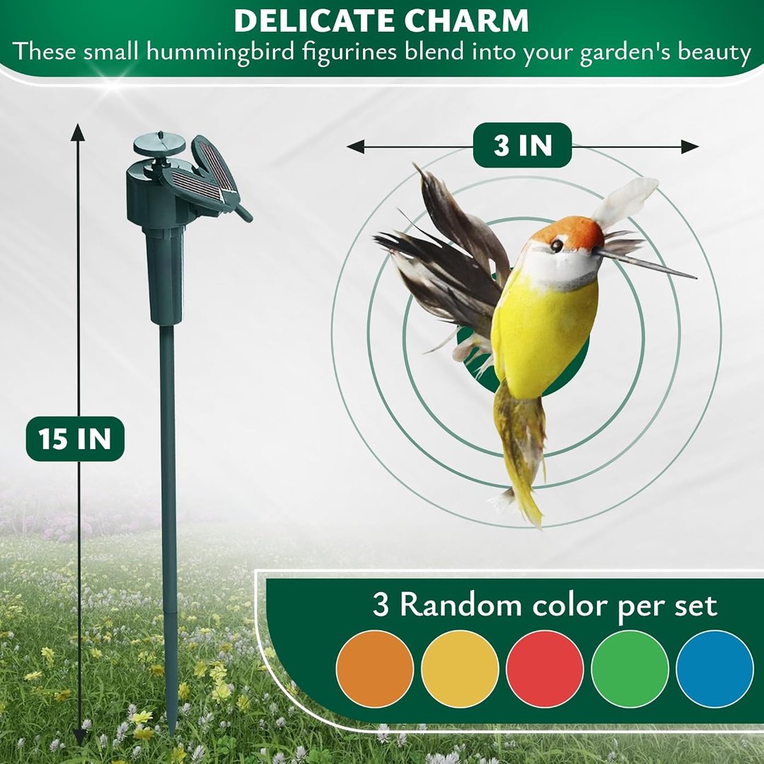 Garden Decor Stakes Set of 6 – 3 Fluttering Hummingbird & 3 Colorful F, view 3