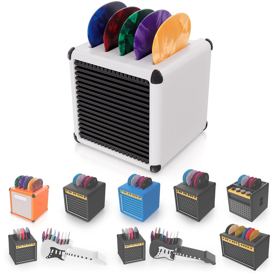 Guitar Pick Holder Storage Box, Mini Amp Display, White, 5 Slots, view 2