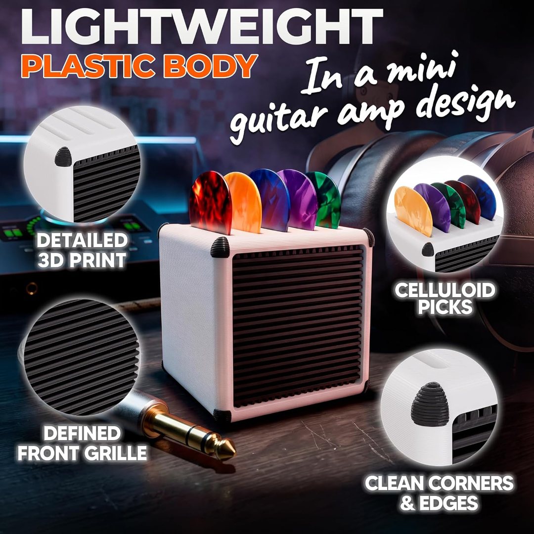Guitar Pick Holder Storage Box, Mini Amp Display, White, 5 Slots, view 4