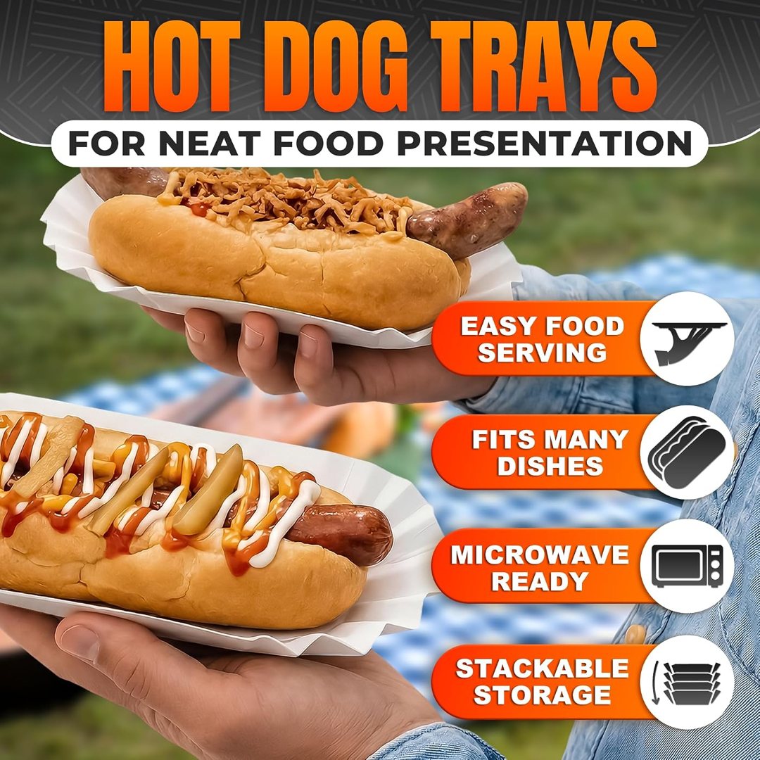 Paper Hot Dog Trays Disposable 50 Pcs, 8 Inch Hot Dog Boats, Hotdog Ho, view 5