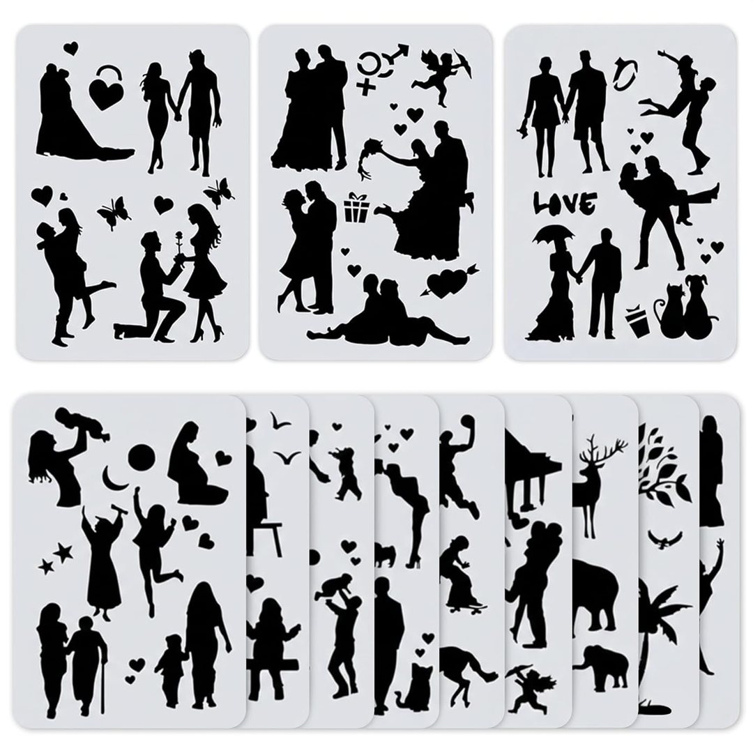 People Silhouette Stencils 12 Pcs, Large Reusable Painting Templates, view 2